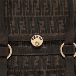 Fendi Brown Pleated FF Zucca Canvas and Leather Satchel