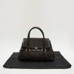 Fendi Brown Pleated FF Zucca Canvas and Leather Satchel