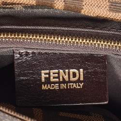 Fendi Tobacco Zucca Canvas and Leather Maxi Baguette Flap Shoulder Bag