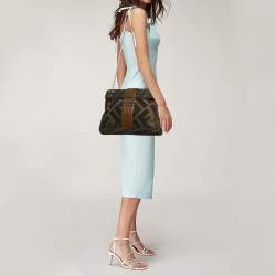 Fendi Tobacco Zucca Canvas and Leather Maxi Baguette Flap Shoulder Bag