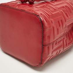 Pre Owned Fendi Red Zucca Leather Mini Mon Tresor Drawstring Bucket Bag