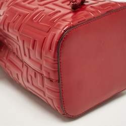 Pre Owned Fendi Red Zucca Leather Mini Mon Tresor Drawstring Bucket Bag
