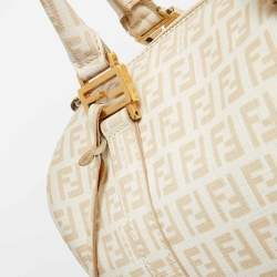 Fendi Beige Zucchino Coated Canvas and Leather Forever Bauletto Boston Bag