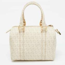 Fendi Beige Zucchino Coated Canvas and Leather Forever Bauletto Boston Bag