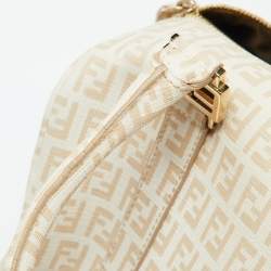 Fendi Beige Zucchino Coated Canvas and Leather Forever Bauletto Boston Bag