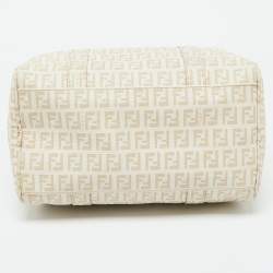 Fendi Beige Zucchino Coated Canvas and Leather Forever Bauletto Boston Bag
