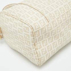 Fendi Beige Zucchino Coated Canvas and Leather Forever Bauletto Boston Bag