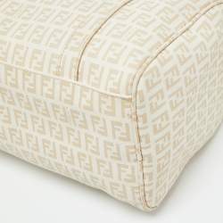 Fendi Beige Zucchino Coated Canvas and Leather Forever Bauletto Boston Bag