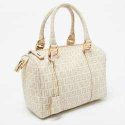 Fendi Beige Zucchino Coated Canvas and Leather Forever Bauletto Boston Bag