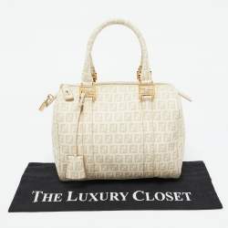 Fendi Beige Zucchino Coated Canvas and Leather Forever Bauletto Boston Bag