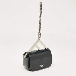 Fendi Black Leather Nano F Chain Clutch 