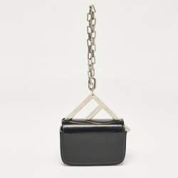 Fendi Black Leather Nano F Chain Clutch 