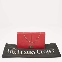 Fendi Red Leather Peekaboo Chain Clutch