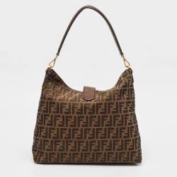 Pre Owned Fendi Tobacco Zucca Canvas and Leather Clasp Shoulder Bag