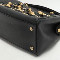 Pre Owned Fendi Black Leather Dotcom Top Handle Bag