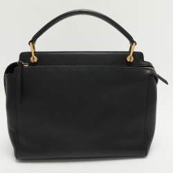 Pre Owned Fendi Black Leather Dotcom Top Handle Bag