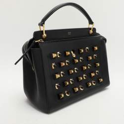 Pre Owned Fendi Black Leather Dotcom Top Handle Bag