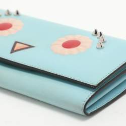 Fendi Blue Leather Embellished Wallet On Chain