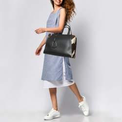 Pre Owned Fendi Dark Brown Zebra Pring Calfhair and Leather Medium 2Jours Tote