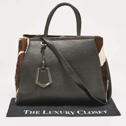 Pre Owned Fendi Dark Brown Zebra Pring Calfhair and Leather Medium 2Jours Tote