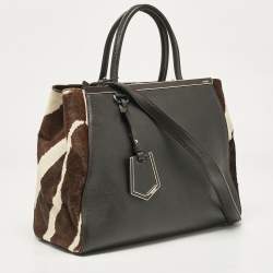 Pre Owned Fendi Dark Brown Zebra Pring Calfhair and Leather Medium 2Jours Tote