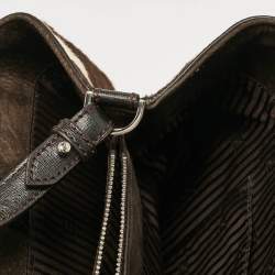 Pre Owned Fendi Dark Brown Zebra Pring Calfhair and Leather Medium 2Jours Tote