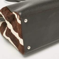 Pre Owned Fendi Dark Brown Zebra Pring Calfhair and Leather Medium 2Jours Tote