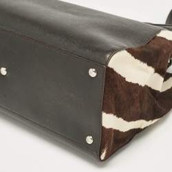 Pre Owned Fendi Dark Brown Zebra Pring Calfhair and Leather Medium 2Jours Tote