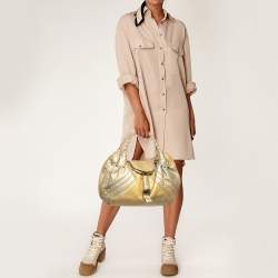 Pre Owned Fendi Metallic Gold Holographic Textured Leather Spy Hobo