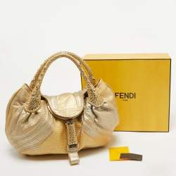 Pre Owned Fendi Metallic Gold Holographic Textured Leather Spy Hobo