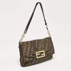 Fendi Tobacco Zucca Canvas and Patent Leather Mia Flap Shoulder Bag