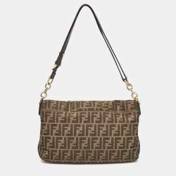 Fendi Tobacco Zucca Canvas and Patent Leather Mia Flap Shoulder Bag