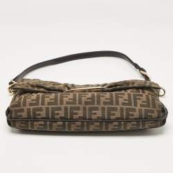 Fendi Tobacco Zucca Canvas and Patent Leather Mia Flap Shoulder Bag