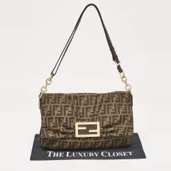 Fendi Tobacco Zucca Canvas and Patent Leather Mia Flap Shoulder Bag