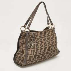 Pre Owned حقيبة يد فندي شيف جلد وكانفاس زوكا توباكو 