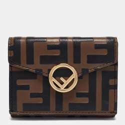 Pre Owned Fendi Brown/Black Zucca Leather F is Fendi Trifold Wallet