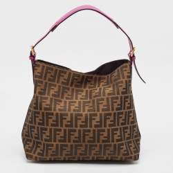 Fendi Tobacco/Pink Zucca Canvas and Leather Piccola Hobo