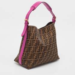 Fendi Tobacco/Pink Zucca Canvas and Leather Piccola Hobo