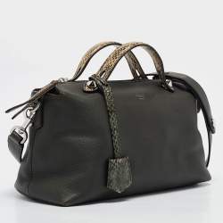 Pre Owned Fendi Green/Light Yellow Leather and Watersnake Small By The Way Bag