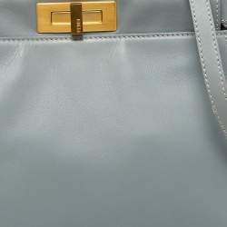 Fendi Light Grey Leather Medium Peekaboo Top Handle Bag