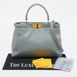 Fendi Light Grey Leather Medium Peekaboo Top Handle Bag