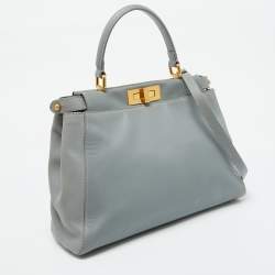 Fendi Light Grey Leather Medium Peekaboo Top Handle Bag