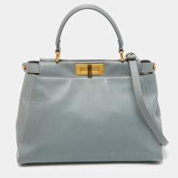 Fendi Light Grey Leather Medium Peekaboo Top Handle Bag