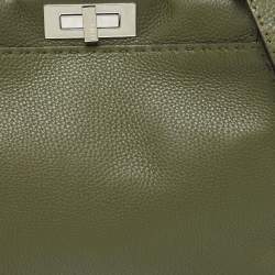 Pre Owned Fendi Green Leather and Python Medium Peekaboo Top Handle Bag