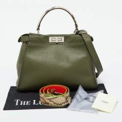 Pre Owned Fendi Green Leather and Python Medium Peekaboo Top Handle Bag