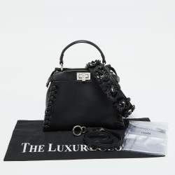 Fendi Black Leather Mini Whipstitched Peekaboo Top Handle Bag