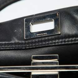 Fendi Black Leather Mini Whipstitched Peekaboo Top Handle Bag