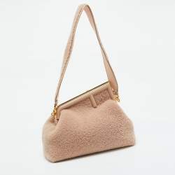 Fendi Beige Shearling Fur Fendi First Midi Shoulder Bag