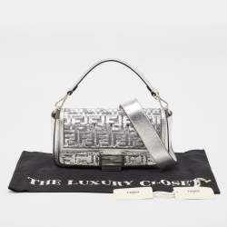 Fendi Silver Zucca Leather, PVC and Sequins Baguette Bag