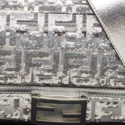 Fendi Silver Zucca Leather, PVC and Sequins Baguette Bag